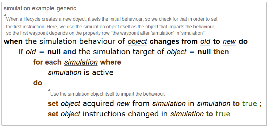 screen shot of business rule setting the initial behavior of a simulated object
